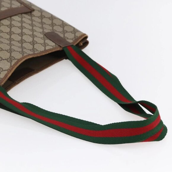 GUCCI GG Supreme Web Sherry Line Tote Bag PVC Beige Red 89 02 003 Auth 145657 - Picture 8 of 16